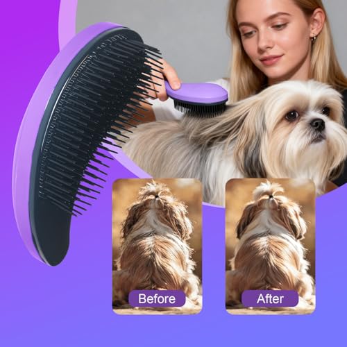 Small Dog Brush, Skin-friendly Soft Bristles (Purple) | Puppy Hair Brush, Massage and Bath Supplies, Pet Grooming Tool for Teddy, Yorkies, Maltese, Shih Tzu, Chihuahua - color: Purple