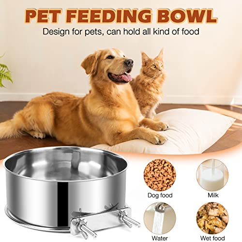 Dog Crate Water and Food Bowl, ShineMe Stainless Steel Dogs Bowls Hanging 2 Pack for Cage Crate Kennel, Spill Proof Dog Bowl for Medium and Small Sized Dogs Cats Pets (6.3 * 2.6” & 5.5 * 2.4”) - color: Silver (40oz+26oz)