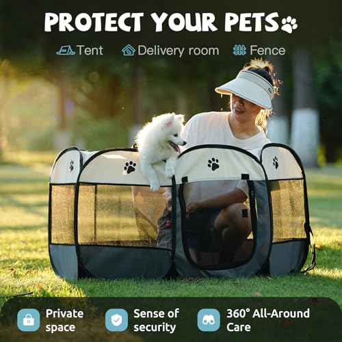 SENCONE Portable Pet Playpen for Cats, Kittens, Puppies, Indoor/Outdoor, L | Pop-Up/Fold-Flat Tent for Storage/Travel • Play & Exercise Pen for Small/Growing Pets • Recovery & Whelping Space • Grey - color: Gray, size: Large (44.8"*44.8"*22.8")