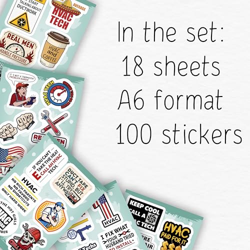 100Pcs HVAC Stickers Hard Hat, Water Bottle, Laptop – HVAC Toolbox Decals – Air Conditioning Stickers - Funny Hard Hat Decals - Gifts for Men & Women - color: Hvac Stickers