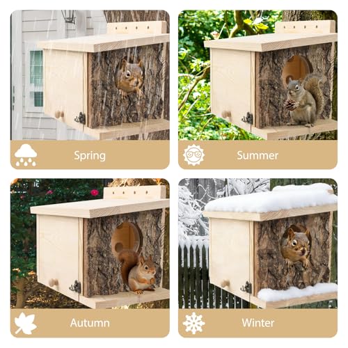 Squirrel Nesting Box with Predator Guard, Easy Assembly Squirrel Houses | for Outside Nesting, Wooden Nesting Box for Squirrels, Chipmunk, Bird and Small Animals