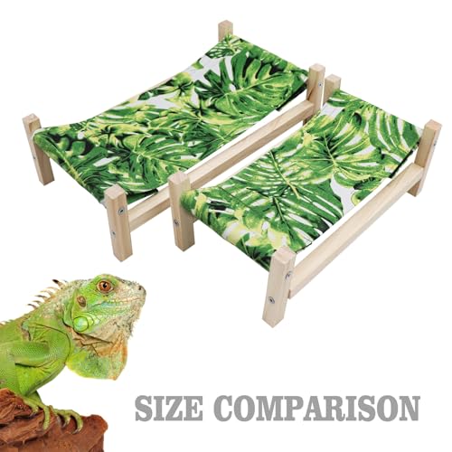 Bearded Dragon Bed, Wooden Reptile Sleeping Hammock, Bearded Dragon Tank Accessories, Habitat Accessories for Leopard Gecko Snake Lizard or Other Small Animal (Green 1, Small) - color: Green 1, size: Small