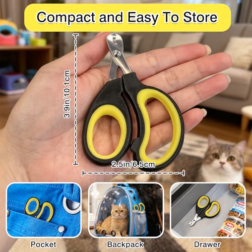 Professional Cat & Small Pet Nail Clippers Set, Safe Stainless Steel Claw Trimmers for Indoor Cats, Kittens, Small Dogs, Birds & Rabbits (2-Pack)