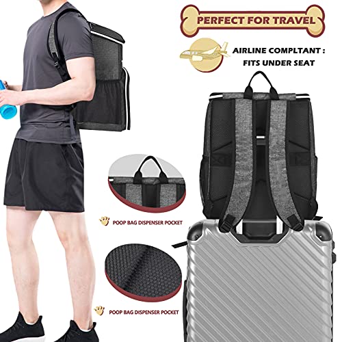 BAGLHER 丨Dog Travel Bag Backpack, Airline Approved Pet Supplies Backpack, Dog Travel Backpack with 2 Silicone Collapsible Bowls and 2 Food Baskets Grey - color: Grey