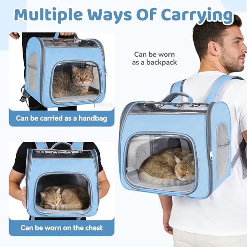 Airline Approved Cat Soft-Sided Carrier Backpack Up to 12 lbs (Blue) | Airport-Friendly Breathable Mesh Foldable Pet Travel Bookbag with Reinforced Support, Portable Puppy Carry Bag for Kitty - color: Blue