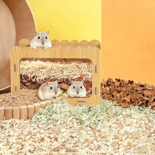 Wooden Hamster Hideout,Hamster Digging Room with Acrylic Board(Ladder) | Excavation box with ladder,easy to install,washable - color: brown