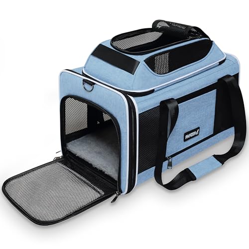 Cat Carrier Top-Expandable 18x11x11, United Delta American Airline Approved | Soft Samll Dog Pet Carry-On Bag Underseat in Cabin, Puppy Air Travel Crate 10 Pounds, Kitten TSA Plane Carrying Case Blue - color: Blue
