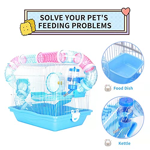Hamster Cages and Habitats, A Wire Rat Cage with a Large Space for Dwarf Hamsters, Guinea Pig, Gerbils, Mouse or Other Small Animal Cage. - color: Blue