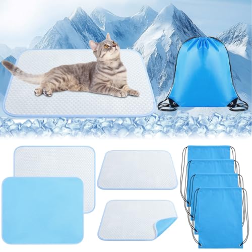 4 Pack Dog Cooling Mat, 18 x 14 Inches Washable Self Cooling Pet Pad for Cats Dogs, Ice Silk Cold Kennel Crate Mat with Chill Fiber for Summer Indoor Outdoor Pet Sleeping - size: 18 x 14 Inches