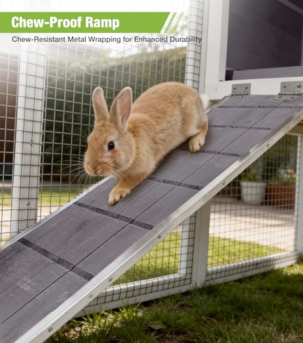 GUTINNEEN 51.6 in Rabbit Hutch, 2-Level Wooden Bunny Cage with Ramp, 3 Lockable Doors & Removable Tray, Weather-Resistant Indoor Outdoor Rabbit Cage, Grey - color: Grey
