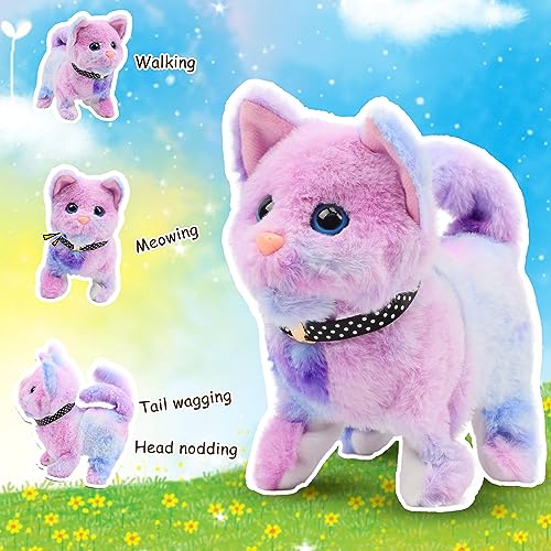 Easfan Rainbow Walking Kitty Cat Stuffed Plush Toy Gifts for Kids 7" | Meowing tail wagging head nodding, interactive educational plush, easter christmas birthday gift, for girls - style: Cat