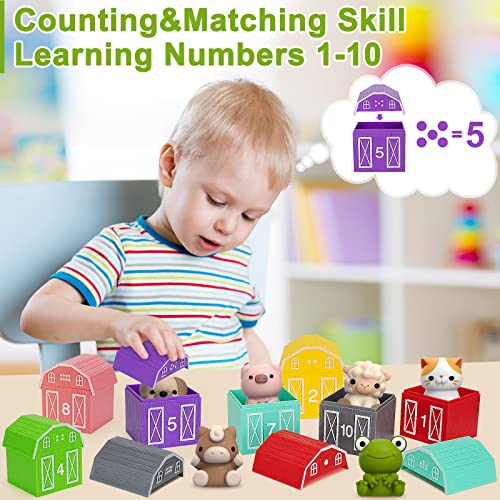 Learning Toys for 1,2,3 Year Old Toddlers, 20Pcs Farm Animals Toys Montessori Counting, Matching & Sorting Fine Motor Games, Christmas Birthday Easter Gift for Baby Boys Girls Age 12-18 Months - style: FARM