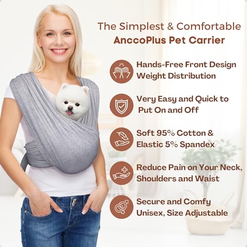 Small Dog Sling Carrier, Hands-Free, Heather Gray, Plus | Patented Front Carrier Reduces Back and Neck Strain; Adjustable, Soft Cotton, 3D Air Mesh for Puppies & Cats up to 20 lb - color: Light Heather Gray, size: Plus