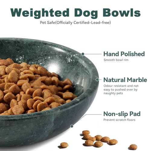 Natural Marble Cat Bowl, Weighted 1.5lb Cat Food Bowl for Cat and Small Dog, Small Animal Pet Food Dish Non-Slip, Shallow Dish for Whisker Fatigue Relief, Premium Green Stone for Home Decor - color: Green