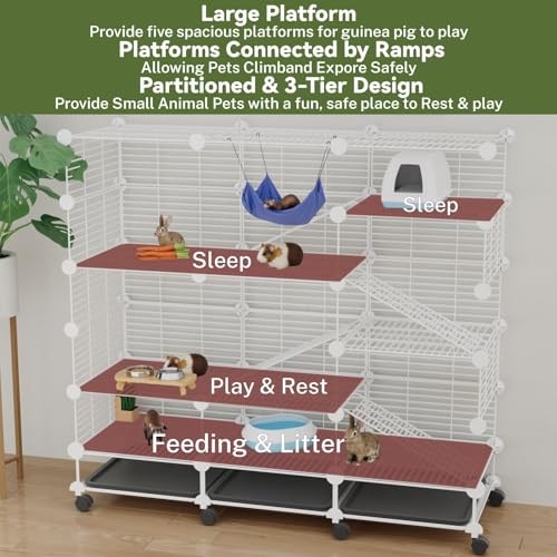 STILLCOVE 5-Tier Guinea Pig Cages Indoor: Small Animal Playpen with Trays | with Platforms and Ramps, Universal Wheels, C&C Pet Enclosure for Rabbit, Bunny, Hamster, Rat, Chinchilla, Hedgehog, Rodent - size: 42.9" x 14.6" x 40.9"