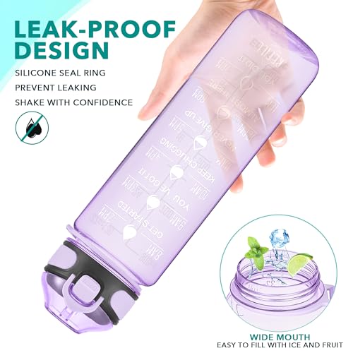 Enerbone 32 oz Water Bottle with Times to Drink and Straw, Motivational Drinking Water Bottles with Carrying Strap, Leakproof BPA & Toxic Free, Ensure You Drink Enough Water for Fitness Gym Outdoor - color: Amethyst