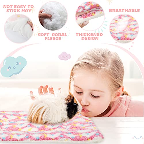 Tudomro 10 Pcs Guinea Pig Bed Mat with Cleaning Dustpan Brush 15" x 11" Animal Bedding Fleece Bunny Sleeping Pad for Small Dogs Cats Rats Hedgehogs Ferrets Hamster Indoor (Heart Star) - style: Heart Star