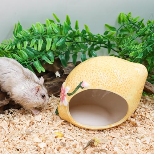 Hamster Houses and Hideouts, Ceramic Lemon Shape Hamster Hide, Small Animal Habitat Decor, Cage Accessories for Hamster, Gerbil, Gecko, Rat and Other Small Animals - size: Large