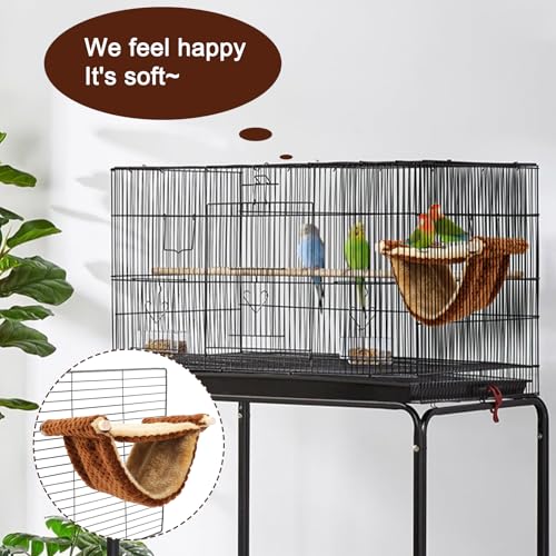 BWOGUE Bird Nest Bed Hanging Hammock, Parakeet Bed for Cage, Cockatiel Bed | Warm Fleece Snuggle Hut, Double-Layer Comfort, Wooden Perch Setup, Washable Hammock - color: Coffee, size: Medium (9"x7.2")