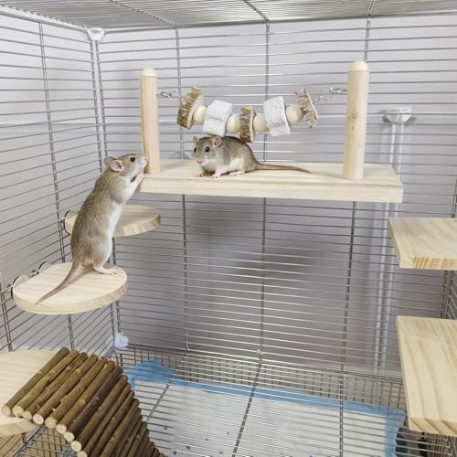 8 Pcs Chinchilla Ledges Wood Sets,Hamster Cage Platform Wooden Stand with Chew Lava Ledge Blocks Rats Climbing Toys Bridge Small Animal Cage Accessories for Gerbil Squirrel Sugar Glider - color: Gray