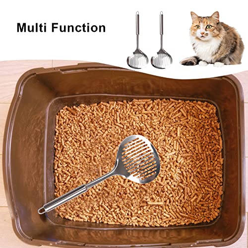 2pcs Cat Litter Scoop, Stainless Steel Litter Scoop Long Handle Durable Cat Mesh Shovel (Sliver)