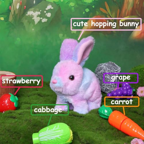 Easfan Walking Bunny Interactive Plush Toy with Carrot for Kids 7" | Rainbow Rabbit, electronic pet, with sounds & hopping ears, Easter birthday gift for girls - style: Bunny_Rainbow_Carrot