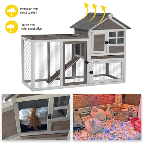 Aivituvin Large Rabbit Hutch Indoor Bunny Cage Outdoor with Run Chicken Coop Guinea Pig House with Waterproof Asphalt Roof,No Leakage Pull Out Tray (103.2" L x 25.2" W x 36.2" H,Brown-2 Sets) - color: Brown, size: 103.2" - 2 Sets