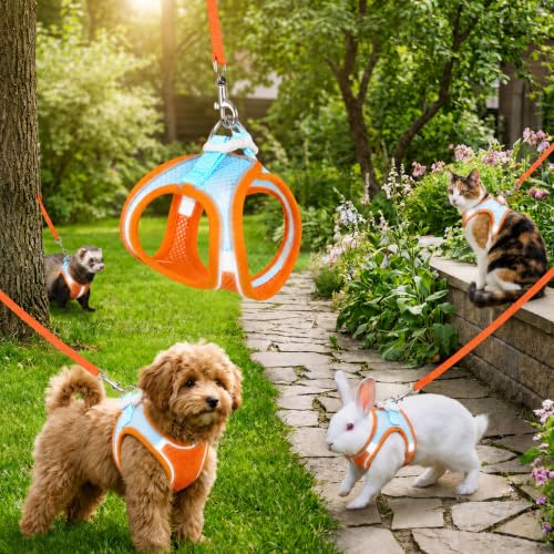 Rabbit Harness and Leash Set Adjustable Cute Bunny Collar | Small Pet Cute Vest Harness-Leash Double Buckle with Reflective Strips Pets Stuff for Rabbit Guinea Pig Duck Stuffed Animal