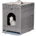 Snughome Cat Litter Box Enclosure Furniture Hidden with Cat Litter Mat, Hidden Cat Washroom Furniture with Door, Handwoven Rattan Cat Washroom Box, Indoor Pet House for Living Room, Bedroom(Grey) - color: Grey