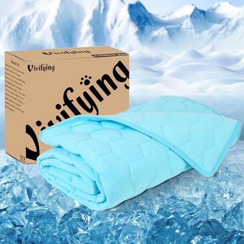 Vivifying Cooling Mat for Dogs, 40" x 30" Waterproof Reversible Dog Cooling Mat with Ice Silk, Thick & Durable Summer Blanket for Sofa, Bed, Crate, Car Seat (Blue) - size: X-Large
