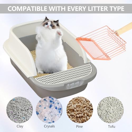 Litter Scooper, Metal Litter Scoop, Pooper Scooper with Wooden Handle, Cat Litter Scoop, Metal Scooper & Speed Sifter Deep Shovel Scoop Filter,Kitten Pooper Lifter for Litter Box