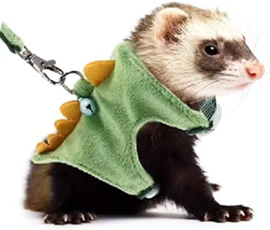 Ferret Harness and Leash Set Small Animals Vest Harness with Safe bell Dinosaur Shaped Walking clothes for Baby Rabbit Guinea pig Teacup Chihuahua Mouse and other small pet (Green) - color: Green