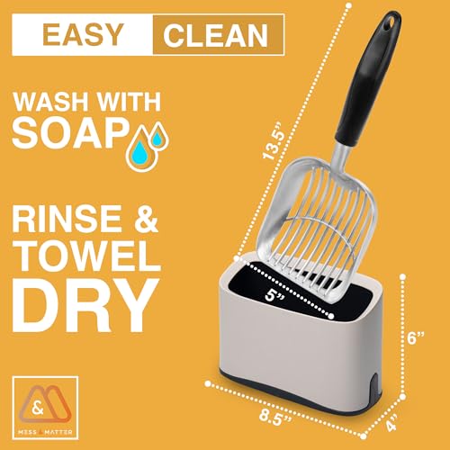 Heavy Duty Full Metal Cat Litter Scoop with Holder - Speed Sifter Litter Box Scooper Captures All Clumps - Kitty Litter Sifting Shovel Comfy Handle - Cat Scooper Includes Litter Bags & Non-Slide Clip | Heavy Duty Ergonomic Handle, Dust Free Quick Sifting