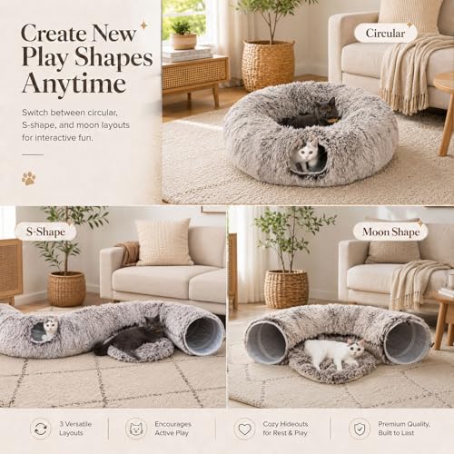 Warm Fluffy Plush Cat Tunnel Bed Under Christmas Tree Big Tube Playground Toys 3 FT Diameter Longer Crinkle Collapsible 3 Way, for Indoor Cat Kitty Kitten Puppy Rabbit Ferret Brown - color: Brown