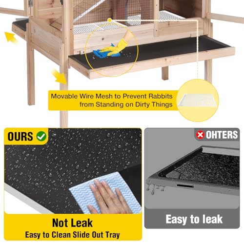 Aivituvin 2-Story Indoor Rabbit Hutch Guinea Pig Cage with Stand, Wooden Bunny Cage Small Animal Cages with Chew-Proof Ramp, Pull-Out Tray & Leakproof PVC Layer (Natural Wood) - color: (Natural Wood)