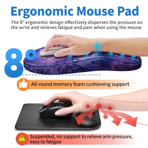 YIWEI Ergonomic Mouse Pad with Wrist Rest for Carpal Tunnel Pain Relief | Memory Foam Wrist Support,Non-Slip Rubber Base, Keyboard Computer Mousepad,Lycra Cloth Surface,Gaming Home Office - color: Moonlit Night