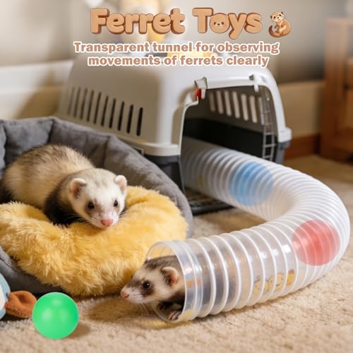 Mity rain 2PCS Ferret Toys with 6 Balls Inclueded | Collapsible Tunnel Tube Accessories for Ferrets, Guinea Pigs, Hamsters, Expandable Interactive Toys Supplies for Small Pets - color: White, size: 2PCS