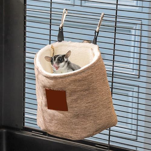 Sugar Glider Hanging Sleeping Pouch, Warm Soft Bed for Small Pets | Double layer thick construction, machine washable fabric,enclosed privacy nest, resting shelter for small pets - color: Coffee