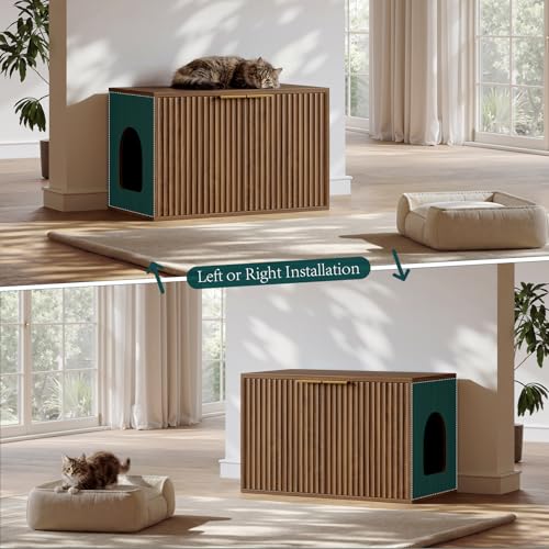 Evermagin 31.5" Cat Litter Box Enclosure Furniture, Walnut | Hidden Litter Box Cabinet, Modern Indoor Cat House, Fluted Kitty End Table for Living Room, Bedroom, Entryway - color: Walnut