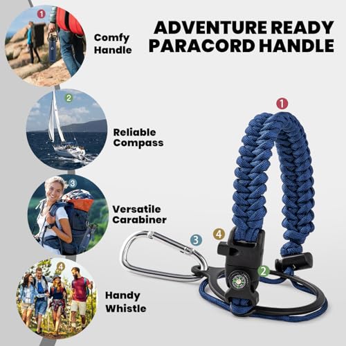 RAYMYLO Insulated Water Bottle 24 oz, Triple Wall Vacuum Stainless Steel | (Cold for 24Hrs, Hot for 12Hrs), Leak Proof & Non-BPA, Modern Water Flask Jug with Paracord Handle & Straw Spout Lids - color: Dark Blue, size: 24 Ounces