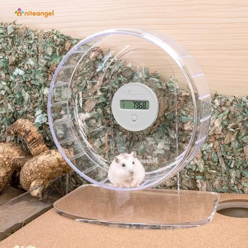 Niteangel Super-Silent Hamster Exercise Wheels with Pedometer- Quiet Spinner Hamster Running Wheels with Adjustable Stand for Hamsters Gerbils Mice Or Other Small pet