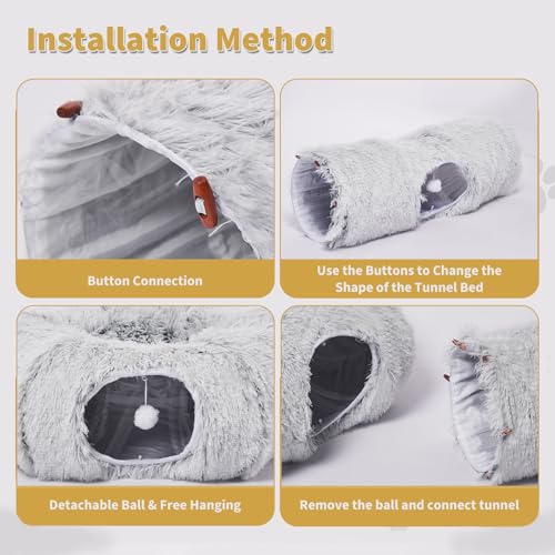 Cat Tunnels Bed with 1 Straight Tunnel and 20 Pet Toys - 5 Shapes DIY Indoor Cats Cave - Detachable Soft Cat Donut for Kitten Puppy Rabbit Ferret - color: Cat Tunnel+Additional Straight Tunnel
