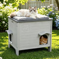 Rockever Cat House with Escape Door, Easy Clean Elevated Waterproof Shelter | Outdoor indoor breathable comfortable cat home, all-season refuge shelter for feral cats, with Heated Pad, Grey M - style: Medium
