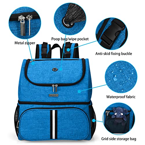 BAGLHER Pet Travel Bag, Double-Layer Pet Supplies Backpack (for All Pet Travel Supplies), Pet Travel Backpack with 2 Silicone Collapsible Bowls and 2 Food Baskets Blue - color: Blue