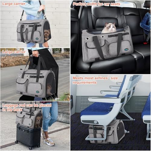 Ownpets TSA Airline Approved Large Pet Carrier, Soft Sided Cat Dog Carrier for Small Pets, Underseat, Waterproof, Foldable for Medium Big Cats 20 lbs+ & 2 Kittens/Puppies (17.7"x11.8"x12.2")