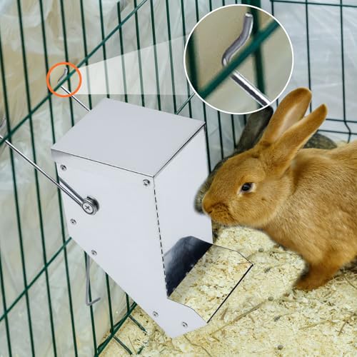 2 Pcs Rabbit Feeder for Cages Small Animal Food Pellet Dispenser with Lid Metal Chicken Grit Oyster Shell Squirrel Feeders Outside(3.2 Inches,Mesh Bottom,Silver) - color: Silver, size: 3.2 Inches, style: Mesh Bottom