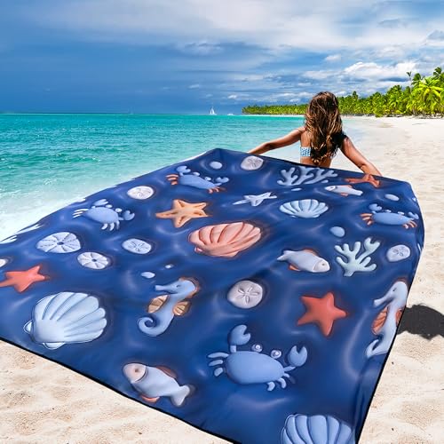 WIWIGO Beach Blanket Mat Waterproof Sandproof for 2-8 Adults Quick Drying | Extra Large, For 2-8 Adults,Windproof, Outdoor Picnic Mat, Beach Accessories Must Have,Gifts, for Travel, Camping, Hiking - color: 3d - Ocean Deep Blue, size: 79" X 83"（1-4person）