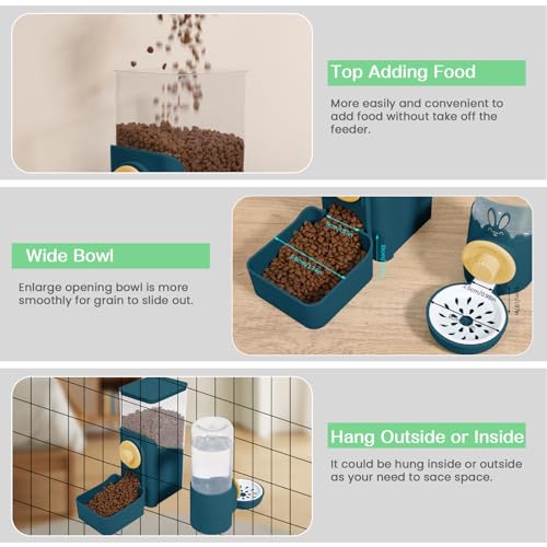 Hanging Automatic Pet Food and Water Dispenser, Auto Gravity Rabbit Ferret Bunny Hedgehog Feeder Water Dispenser Sets, Cat Dog Food and Water Dispenser Food Bowl for Cage Hanging (Dark Blue)