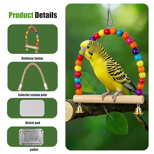 Portable Parrot Travel Cage Carrier with Small Swing Toy&Cage Colorful Toys Set Small Bird Parakeet Bag with Standing Perch Bird Carry Transport Bag (Black, Backpack/Swing) - color: Black, size: 1.0"L x 1.0"W x 1.0"H