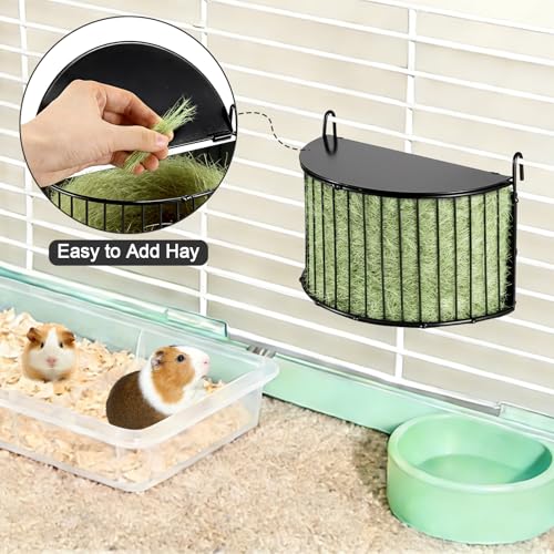 Metal Hay Rack for Rabbits, Bunny Hay Feeder Holder with Tops-Semicircular | Hanging Hay Rack for Guinea Pigs Chinchillas, Hay Feeder with Built-in Hooks, Reduce Mess Feeding Supply for Chinchilla Cage - size: 7.9x5.3x3.9